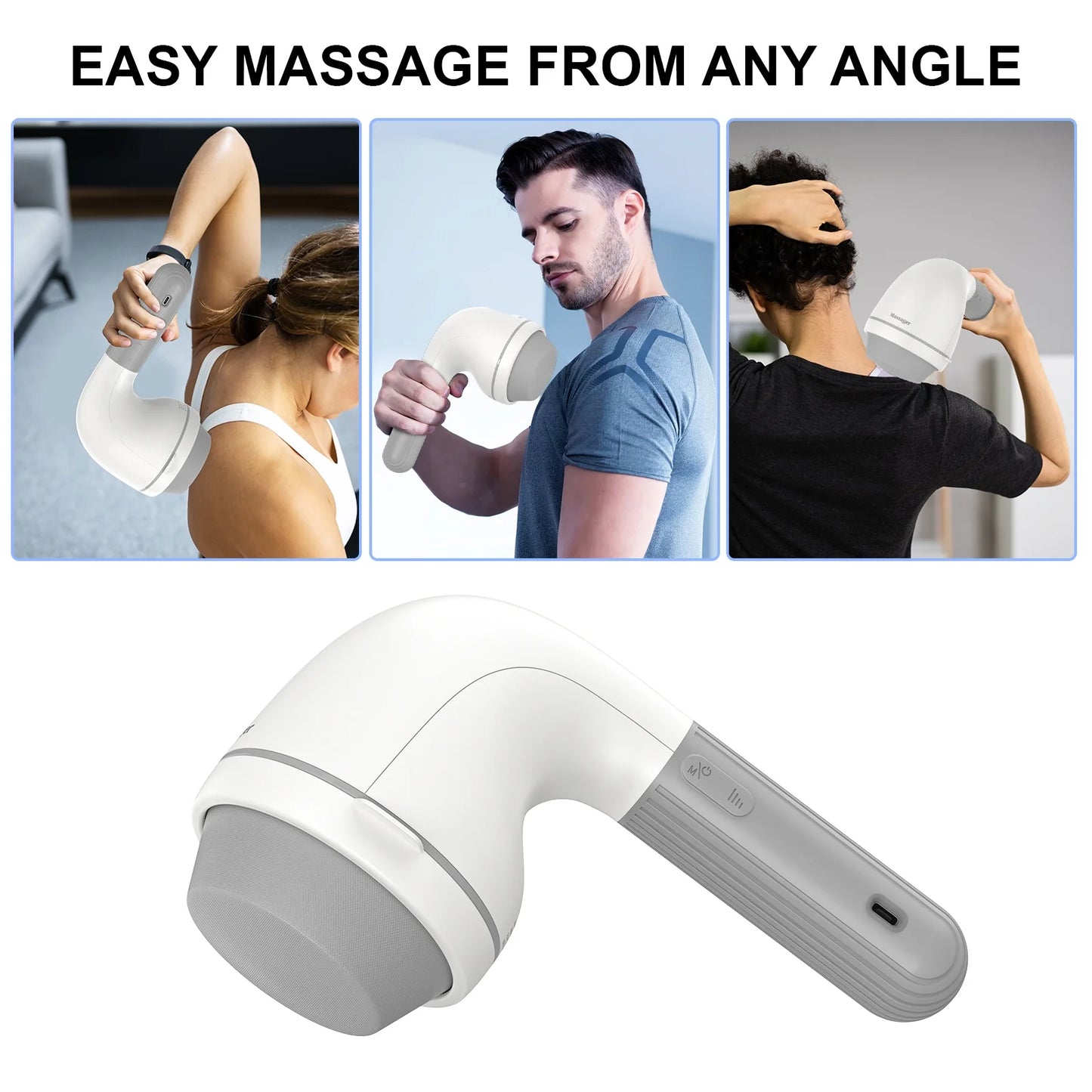 Handheld Neck Back Massager, 8 Massage Heads, 6 Modes for Men & Women, White