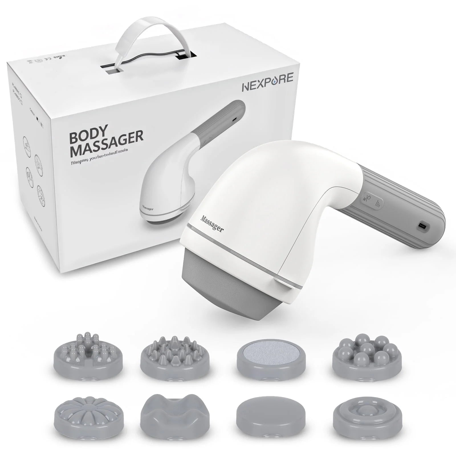 Handheld Neck Back Massager, 8 Massage Heads, 6 Modes for Men & Women, White