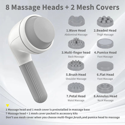 Handheld Neck Back Massager, 8 Massage Heads, 6 Modes for Men & Women, White