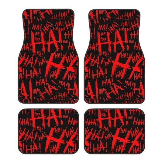 4-Piece Fashion HAhaha Print Car Floor Mats Set, Universal Fit, All-Season, Waterproof, Easy to Clean for interior accessories